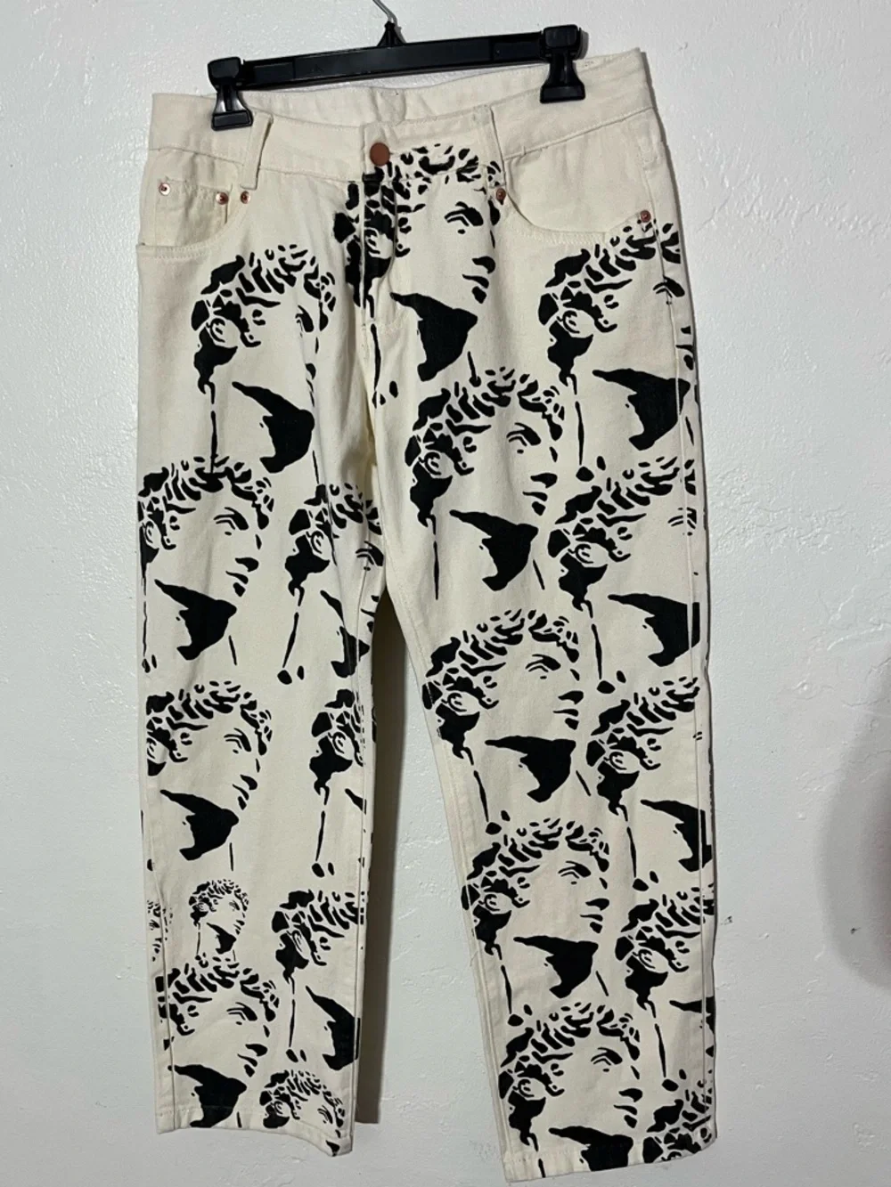 Michelangelo David Statue Printed White Jeans Denim Unique Straight Leg / Taper - Picture 4 of 10